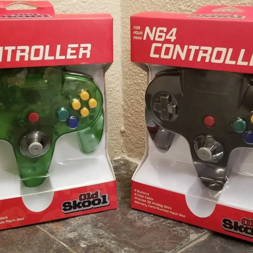 2 N64 Controllers - Jungle Green & Black (NEW) - Nintendo Funtastic - Old Skool